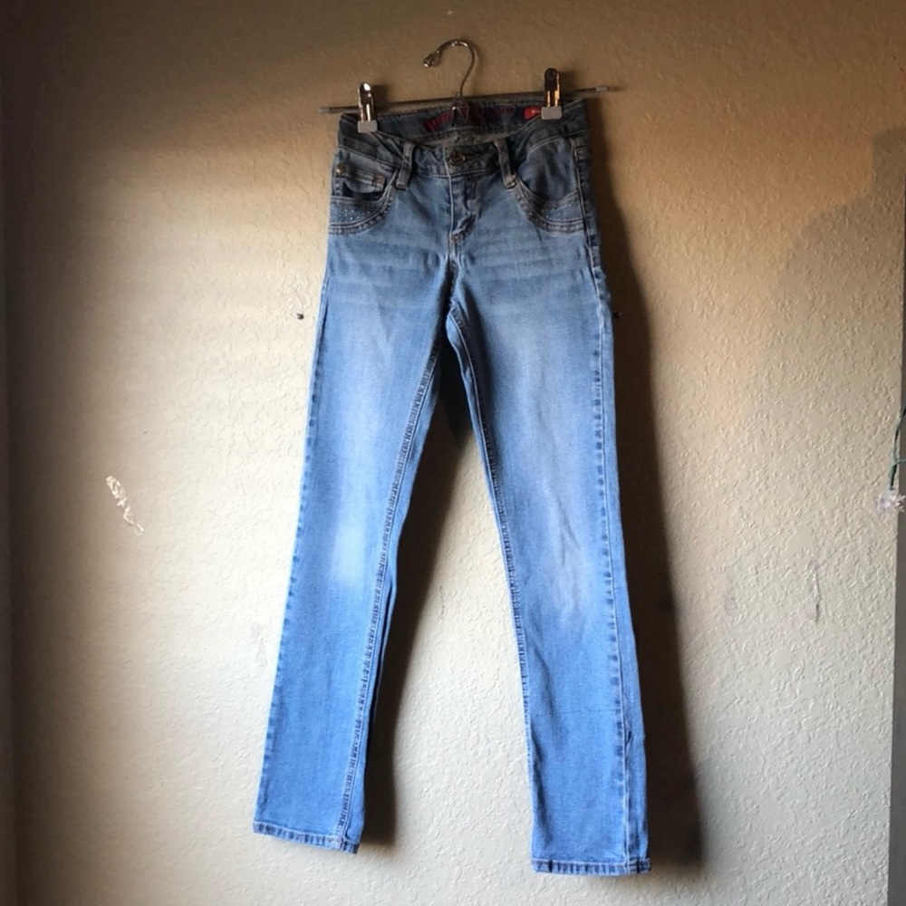 Arizona Jeans Girls Y2K Casual Butterfly Straight Leg Denim Blue Jeans Girls 10